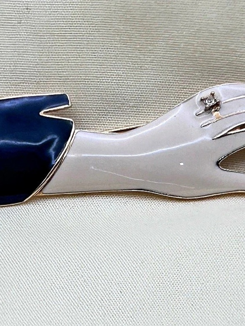 Trifari Vintage Hand with Ring and French Cuff Brooch Blue & Silver